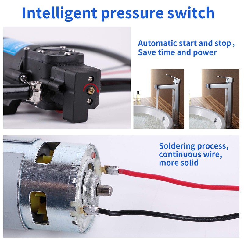 Aimela 12V DC Fresh Water Pump with 2 Hose Clamps,Self