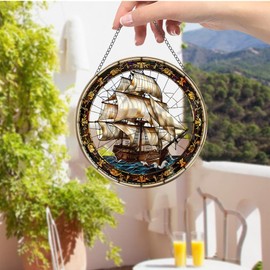 WOHAHA Sailboats Acrylic Window Hanging Sea Boat Stained Suncatchers for Window Acrylic Panels Bedroom Garden Kitchen Wall Decoration Gifts for Women Mom Grandma Teacher