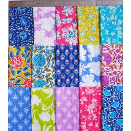 15 Premium Kantha Katha Pure Cotton Fabric Squares 10" * 10" Art and Craft DIY Multi-Color Design Printed Floral Craft Fabric for DIY Sewing Scrapbooking Quilting Craft Patchwork