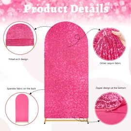 6FT Arch Backdrop Cover Glitter Fabric Backdrop Covers Fuchsia Sequin Arch Covers for Party Wedding Photography Decor