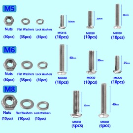 HVDHYY Screws and Nut Set M5 M6 M8 Round Head Hexagonal Screws DIN 933 A2-70 Stainless Steel Threaded Screws Washers Nuts and Bolts with Reusable Storage Box 310 Pieces