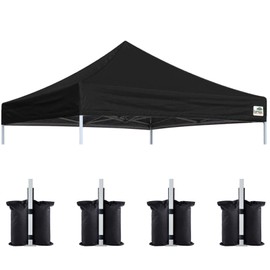 Eurmax USA New 10x10 Pop Up Canopy Replacement Canopy Tent Top Cover, Instant Canopy Top Cover ONLY, Choose 30 Colors,Bonus 4PC Pack Weight Bag (Black)