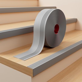 INMOZATA Stair Edge Trim, 20FT Vinyl Anti-Slip Stair Nosing, Waterproof & Self-Adhesive Stair Edge Protector for Indoor & Outdoor Safety (Grey)