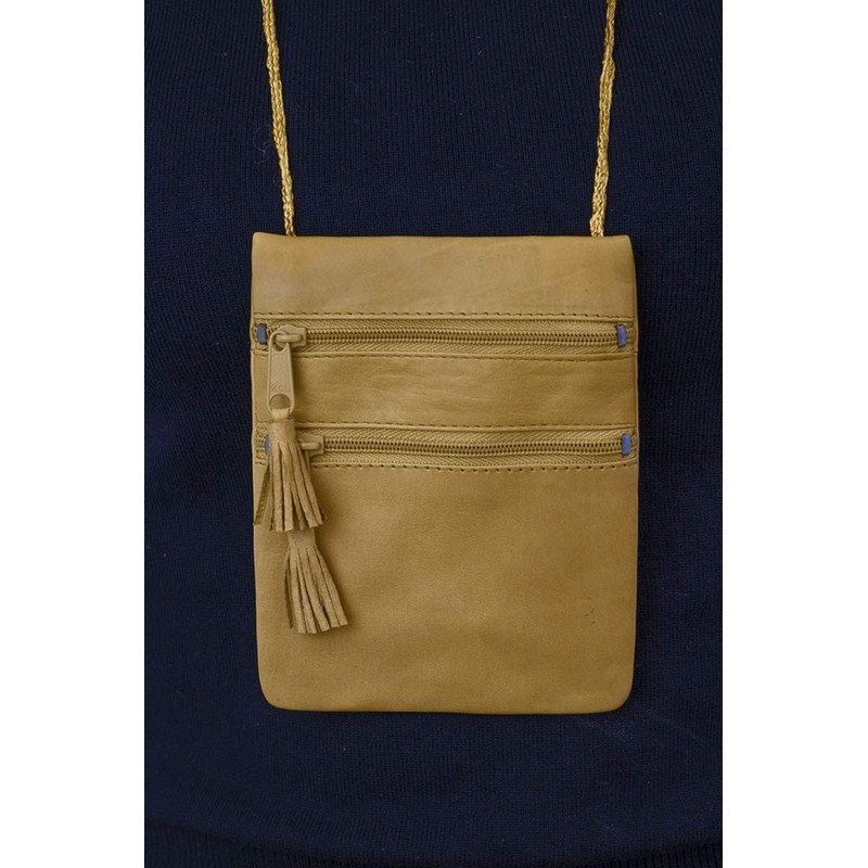 Neck purse pouche LEAS, Genuine Leather, beige - ''LEAS Travel-Line''