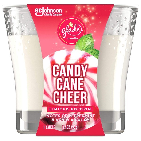 Glade Jar Candles, Fragrance Candles Infused with Essential Oils, Air Freshener Candles, 3.4 Oz; Multiple Scents Available! (Candy Cane Cheer, 1 Wick)