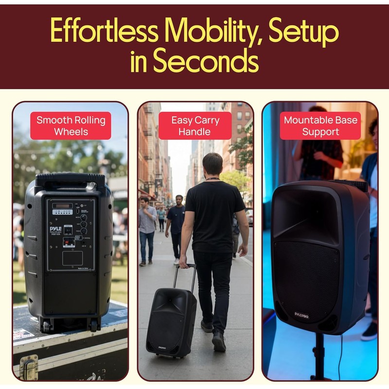 Pyle PSBT105A - 1000W Portable Bluetooth PA Speaker, 10'' Subwoofer,