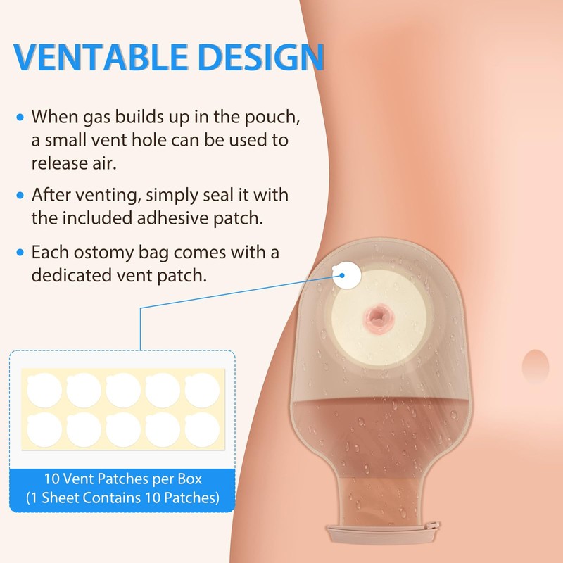 100 PCS Colostomy Bags, 70mm One Piece Ostomy Drainable Pouches