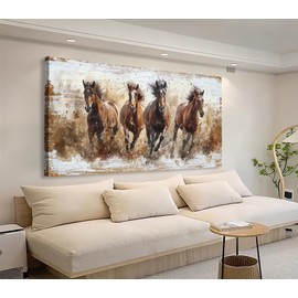 tigeridge Horses Canvas Wall Art - Brown Horse Pictures Animal Wall Decor Running Horses Painting Prints Artwork for Living Room Bedroom Home Office Wall Decorations 20" x 40"