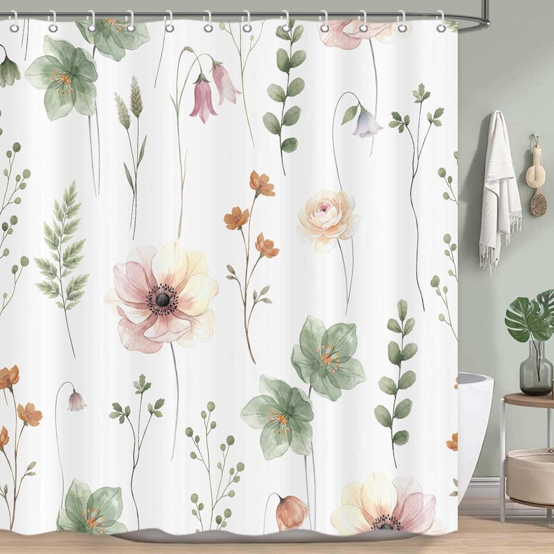 ICTEISOM Cute Floral Shower Curtain, Sage Green Flower Shower Curtains