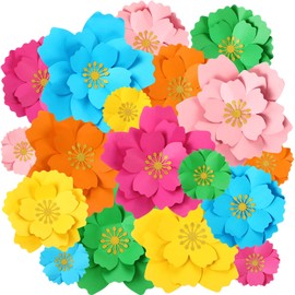 18 Pcs Paper Flowers Decor for Wall DIY Flower Bulletin Board 3D Spring Fiesta Mexican Paper Floral Decoration for Photo Backdrop Classroom Back to School Party(Circular,Rainbow)