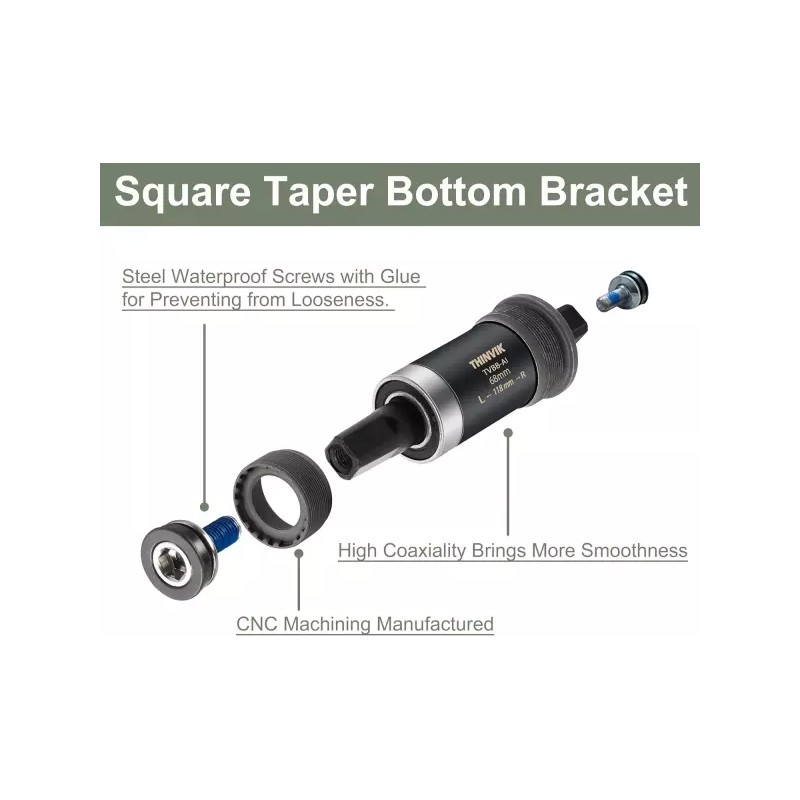 Thinvik 사각 테이퍼 하단 브래킷 - 시마노 BB-UN26/BB-300/BB-100/BB-101과 호환되는 68mm