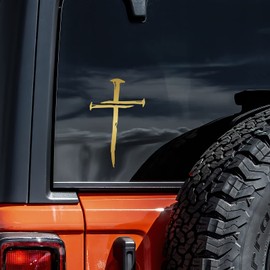 Cross with Nails Decal Vinyl Sticker Auto Car Truck Wall Laptop | Gold | 4" x 6"