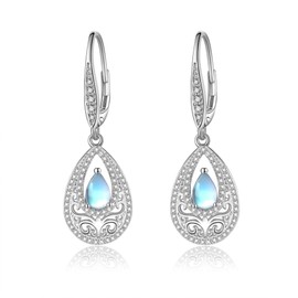 Moonstone/Amethyst Filigree Earrings 925 Sterling Silver Teardrop Bohemian/Vintage Earring for Women Filigree Jewelry Gifts for Women Girls, Sterling Silver, Moonstone