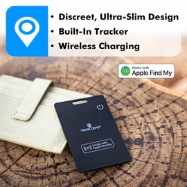 TRAVEL DEPOT Wallet Tracker Card w/Wireless Charging, Rechargeable Thin Wallet Finder, Works w/Apple Find My (iOS Only), Item Finder for Luggage Tags, GPS Bluetooth Tracking Device, 80-100dB Alert