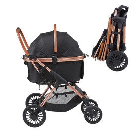 4-Wheel Pet Stroller with Rotate Brakes 66 Lbs Weight Capacity Detachable Carrier Storage for PuppiesNumber of Wheels: 4, Load Capacity: 66 lbs