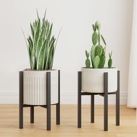 2-Pack Adjustable Metal Plant Stand Indoor Outdoor - Fits 8 to 12 Inches Pots - Mid Century Modern Planter Stand Black Flower Pot Holder Home Decor for Gardening Gifts