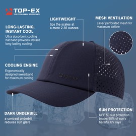 TOP-EX Baseball Caps Men Waterproof Lightweight Quick Dry Breathable Summer Running Hat Sports Cap Womens Ladies Ponytail Cap for Golf Adjustable Navy L/XL