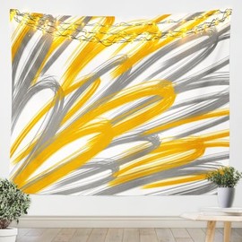 Feelyou Kids Luxury Stripes Tapestry Small 51"x59" Geometric Wall Blanket Boys Girls Modern Striped Art Wall Hanging Farmhouse Yellow Grey Stripes Wall Art