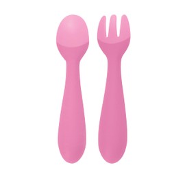 Nuby Silicone Easy Grip Fork & Spoon Set, 12+m in Pink