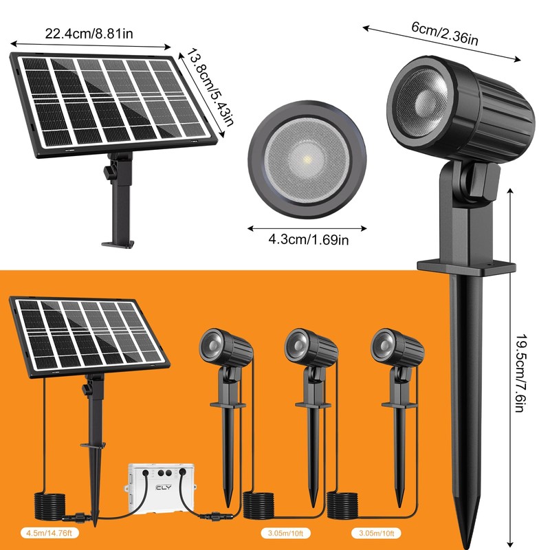 CLY Solar Landscape Spotlights, Solar Lights Outdoor IP66 Waterproof, Remote