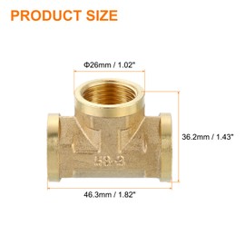 sourcing map Brass Tee Pipe Fitting, G1/2" x G1/2" x G1/2" 3 Way T-Connector Fitting Coupler Adapter for Gas Transport Connect Pipelines, 5pcs