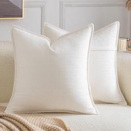 Madizz Juego de 2 Fundas de Cojín Decorativas con Rayas Vintage Bohemia de Color sólido con Textura Ideales para sofá Dormitorio y Sala de Estar Crema