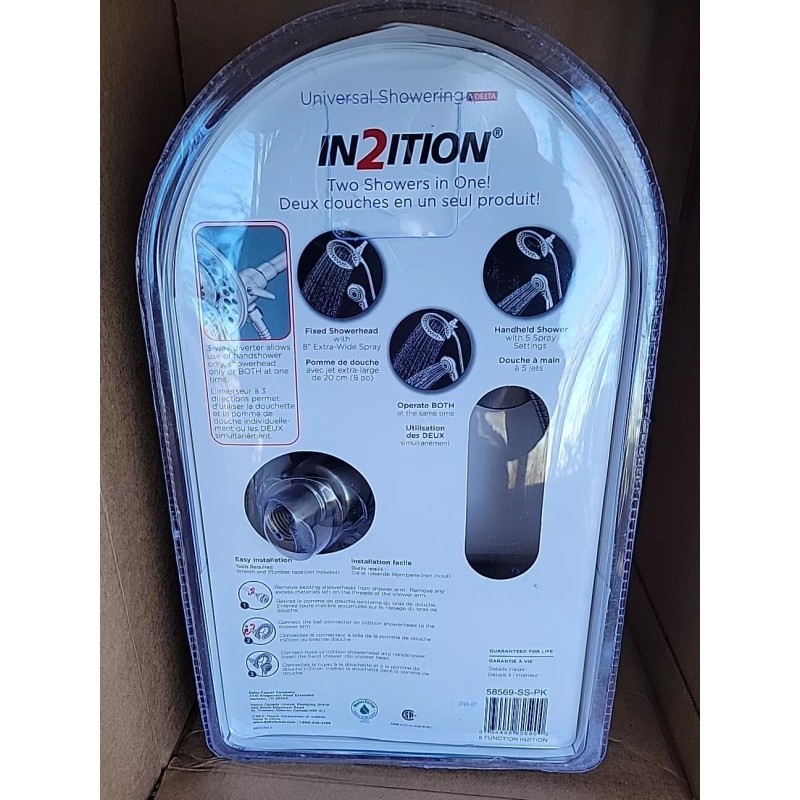 Delta 58569-SS-PK In2ition 2in1 5-Spray Dual Fixed Handheld ShowerHead Stainless