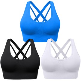 BLUELILY Sports Bra for Women Medium Support Criss Cross Strappy Bras Seamless Padded High Impact Yoga Athletic Exercise Bras