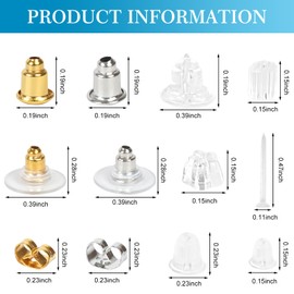 Vivixin 600pcs Earring Backs for Studs, 12 Styles Hypoallergenic Earring Backs Replacements, Safety Silicone Rubber Clear Plastic Earring Backings Back Earrings Backs Kit for Droopy Ears