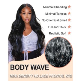 13x4 Body Wave Lace Front Wigs Synthetic Black Wig Pre Plucked 180% Density HD Transparent Lace Frontal Wigs for Women 30 Inch Wear and Go Glueless Wigs with Baby Hair Daily Party Use Loose Wavy Wig