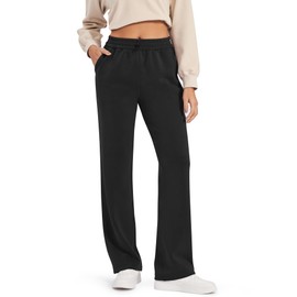 G4Free Black Wide Leg Pants for Women Sweatpants with Pockets High Waisted Yoga Dress Pants Drawcord Athletic Pants Casual Workout Pants (Charcoal Black,M,29")