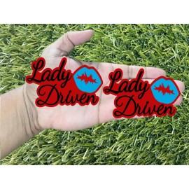Badge Addictz Glossy Black Lady Driven Light Blue Lips on Red Emblem Badge Custom New