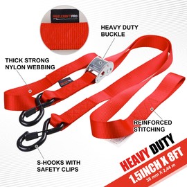 AWELCRAFT Motorcycle Tie Down Straps (2 Pack) Lab Tested 3,300lb Break Strength, Steel Cambuckle Tiedown Set with Integrated Soft Loops - Better Than a Ratchet Strap