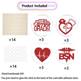12Pcs Congrats Nurse Centerpiece Sticks Congrats Bsn Party Decorations Future Nurse Class of 2025 Table Decoration Medical Nursing Graduation Party Supplies Red Glitter