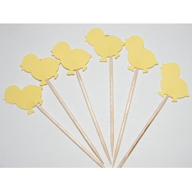 24 yellow baby chicks ducks cupcake toppers food picks easter baby shower party decor