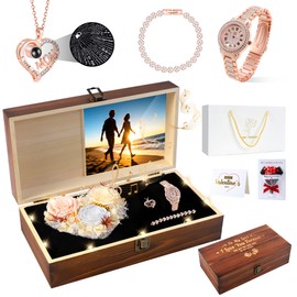 Pasuvsigt Birthday Gifts for Mom, Preserved Real Rose with 100 Languages I Love You Mom Necklace, Watch Bracelet Jewelry Set, Mothers Day Anniversary Valentines Day Gifts for Mother Grandma
