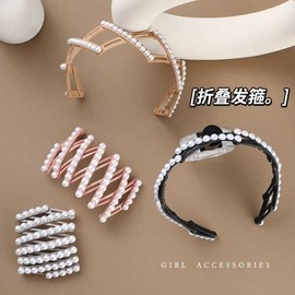 New Arrival Women's Foldable Pearl Headband Portable Lime White 10ea
