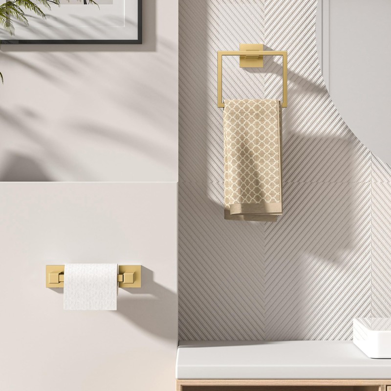FORIOUS Brushed Gold Toilet Paper Holder Set, Pivoting Toilet Paper