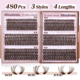 Brown Lash Extensions D-Curly Eyelash Extensions 480Pcs Volume Lash Clusters Dark Brown Cluster Eyelash Extensions Wispy Clusters Individual Lashes Thick Cluster Lashes (60D 80D 100D Mixed, 10-16MM)