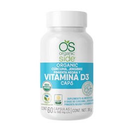Organicside | Vitamina D3 con Cúrcuma, Jengibre y Pimienta Negra | 60 Cápsulas Orgánicas Vegetales | Certificación USDA y SAGARPA, NON GMO, Plant-Based