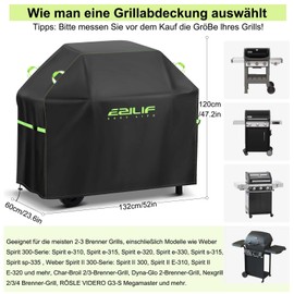 Ezilif Grill Cover 147 cm -7130 Grill Cover for Weber Genesis II Series Heavy Duty & Waterproof, PU Cover for Weber Genesis 2 (145 x 60 x 120 cm) (132 x 66 x 110 cm)