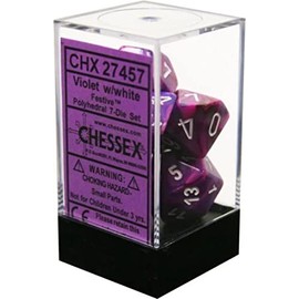 Chessex Chx27457 Dice-Festive Violet/White Set, Yellow, Large (18mm - 25mm)