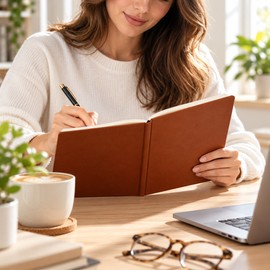 A5 Grid Notebook with 264 Pages – 80GSM Checkered Paper Journal, Soft Faux Leather Cover for School, Office, Meetings & Travel