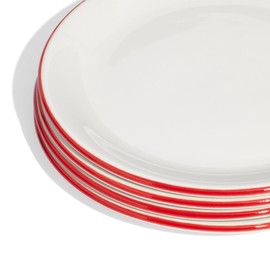 Made In Cookware - 11" Dinner Plates - Set of 4 - White With Red Rim - Porcelain - Crafted in England