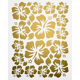 WANDfee Wall Sticker Hibiscus Flowers Hibiscus Flowers Choice of Colour Gold Wall Sticker Tile Stickers