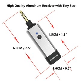 COSDESIRE Bluetooth Receiver with 3.5mm AUX Jack and Built-in Microphone, Portable Wireless Audio Adapter and Car Kit with Amplifier EQ for Wired Headphone, Speakers, Car Stereo and Home Theatre