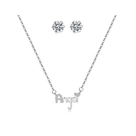 LUOKIFUR Angel Zircon Necklace Earrings Stud Earrings Pendant Set Necklace Eternal Promise Necklace for Women, Gift for Daughter/Wife/Girlfriend, Metal, Zircon
