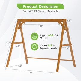 Real Relax Porch Swing Frame, Heavy Duty 660 Lbs Wooden Swing Stand with Reinforced Bars, A-Frame, Freestanding Porch Swing Frame Only for Outdoor, Backyard, Garden