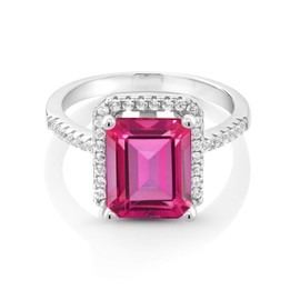 Gem Stone King 925 Sterling Silver Gemstone Birthstone Engagement Ring | Emerald Cut 10X8MM | Wedding Engagement Anniversary Promise Ring For Women | Available In Size 5, 6, 7, 8, 9