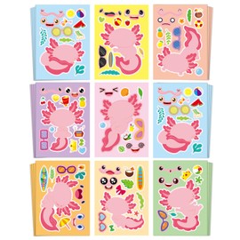 Aowplc 32 Sheets Axolotl Make-a-Face Stickers Mix 'n Match Crafts for Kids Axolotl Party Favors & Activities